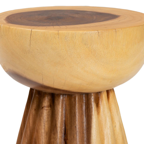 English Elm Hand-carved Solid Suar Wood Pedestal Accent Table with Scalloped Edge Boho Decor B2750P467852