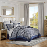 Madison Park Aubrey Traditional 12 Piece Comforter Set with Cotton Bed Sheets MP10-4697 Navy