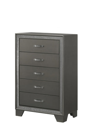 English Elm Contemporary Sparkling Accent Five-Drawer Chest with Sleek Dark Brown Finish, Stylish Bedroom Storage Dark Gray 34.13 L x 19.57 W x 47.28 H B2741P345253