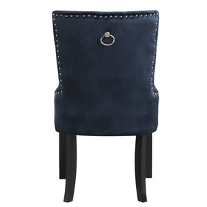 English Elm Luxury Parson Side Chair Dark Navy Velvet Upholstered Padded Tufted Back Nailhead Trim Ring-Back Comfort - Elegant Dining Accent Seat B2741P345242