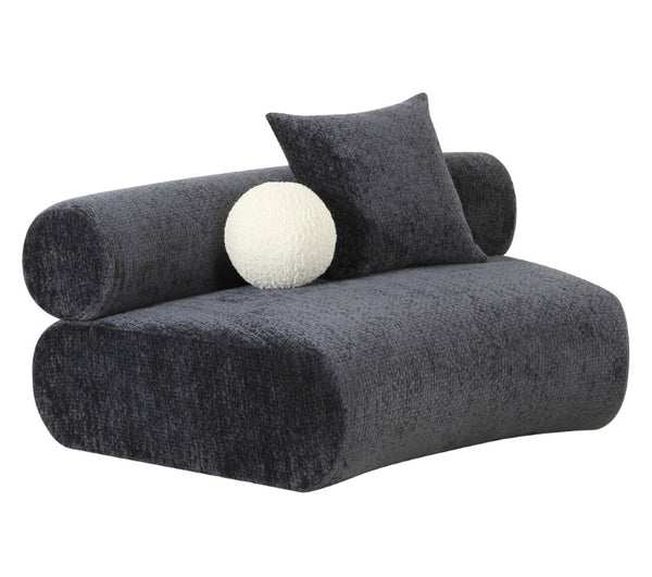 VIG Furniture Simpson Curved Dark Grey Fabric Armless Modular Seat With Toss & Ball Pillows, Foam + Springs VGOD-ZW-23018-GRY-ARMLESS