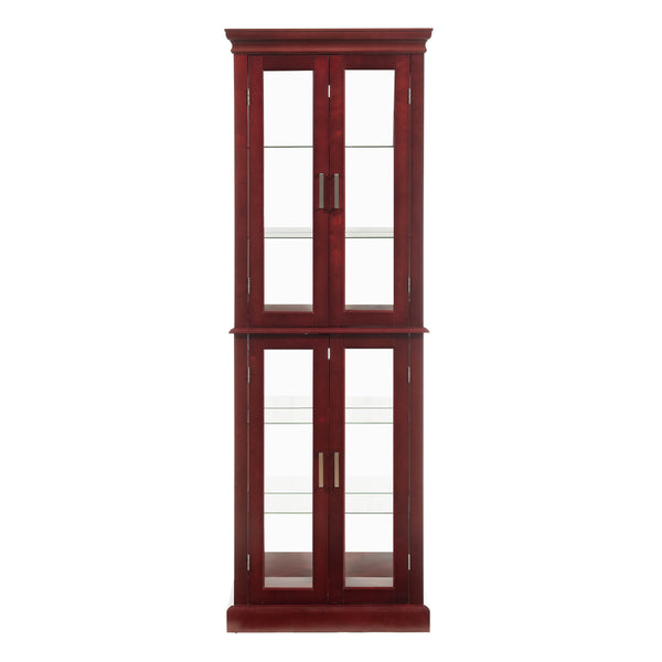 English Elm Curio Display Cabinet with Internal Lighting, Mirrored Back, 6 Adjustable Shelves, Glass Doors Cherry W1693P154579