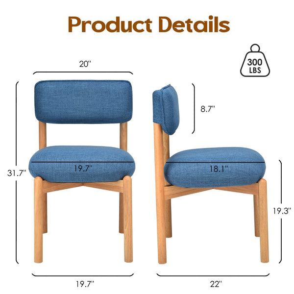 English Elm Modern Linen Upholstered Dining Chair Set Solid Wood Cross Base Removable Back Blue T3623P466012
