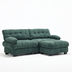 English Elm Modular Cloud Sectional with Ottoman Deep Seat Flannelette Sofa for Living Room Green W2120S00023