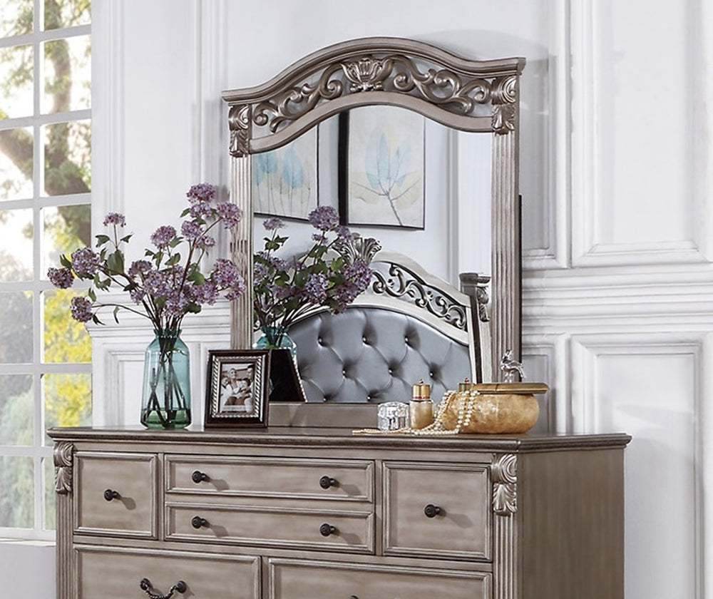 English Elm Antique Silver Wooden Dresser and Mirror Set, 59" Dresser with 37" Mirror, Pine Blend Craftsmanship B011S01975