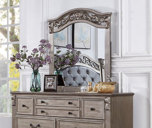 English Elm Antique Silver Wooden Dresser and Mirror Set, 59" Dresser with 37" Mirror, Pine Blend Craftsmanship B011S01975