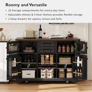 English Elm K&k Farmhouse Rolling Kitchen Island with Barn Doors Power Outlet and Drop Leaf Black N707S300277B