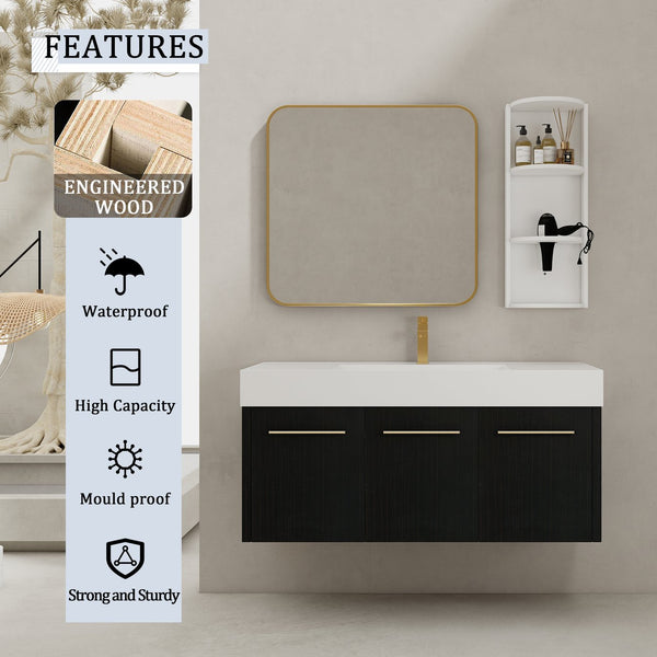 English Elm 48 Inch Wall-Mounted Bathroom Vanity Set With Resin Sink & Ample Storage Rack For Modern Spaces W999S00370