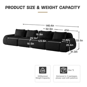 English Elm 146" Modular Sectional Sofa Flannelette 4 Seater Deep Seat Minimalist Living Room W714S01535