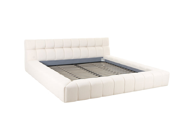 Divani Casa Tyree - Elegant Off-White Tufted Fabric Bed with Solid Wood Frame & Slats Included