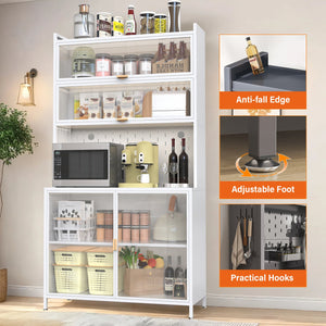 English Elm 73'' Tall 6-Tier Steel Pantry Cabinet with Flip Door & Pegboard, Adjustable Shelves, Anti-Tip Storage White W3387P306356
