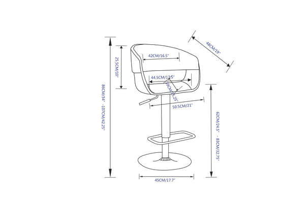 English Elm Ridley Adjustable Swivel Bar Stool – Charcoal Linen-Look Upholstery, Walnut Veneer, Gas Lift, 360° Swivel B2732P253603