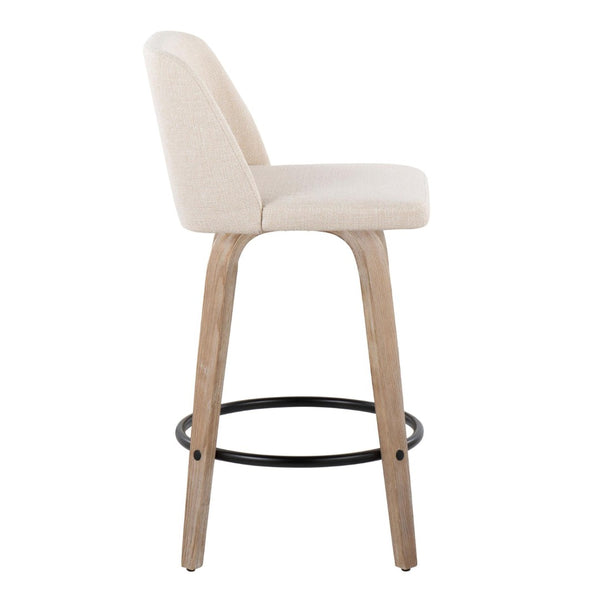 English Elm Toriano 26" Mid-Century Modern Counter Stool Set Of 2 With Swivel, Cream Fabric & White-Washed Wood B202S00413-GIGA
