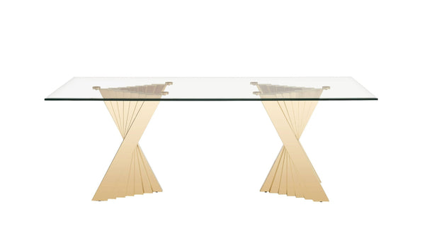 VIG Furniture Modrest Buquet - Glam Glass + Champagne Gold Rectangular Dining Table VGZA-T124-GLD