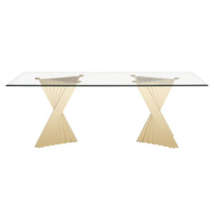 VIG Furniture Buquet Rectangular Dining Table With 15Mm Tempered Glass Top & Brushed Champagne Gold Double Pedestal Base VGZA-T124-GLD