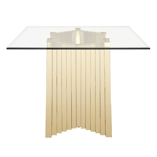 VIG Furniture Buquet Rectangular Dining Table With 15Mm Tempered Glass Top & Brushed Champagne Gold Double Pedestal Base VGZA-T124-GLD