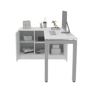 English Elm Elfrida Compact White Desk with Two Open Shelves, Scratch-Resistant Melamine Surface, Stable Design B128S00194