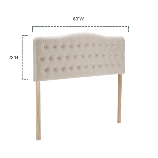 English Elm Upholstered Queen Headboard - Adjustable Height, Diamond Tufted Linen Fabric, Solid Wood Legs, Beige T2694P189927-GIGA