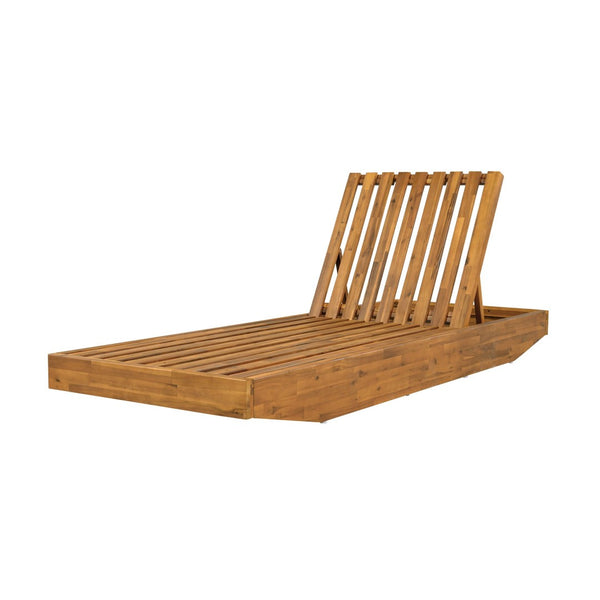 English Elm Boat-shape Acacia Wood Outdoor Chaise Lounge Slatted Teak Finish Poolside Recliner Cream,Teak N770P380117T_N770P208317C