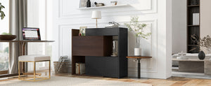 English Elm 32.5''-58.8''W Expandable Rotating Storage Cabinet with Drawer & Flip Doors, Modern Black Walnut Elegance N845P261744D