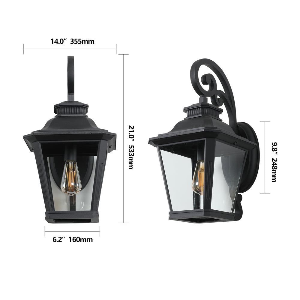 English Elm 14" Classic Outdoor Wall Lanterns 2-Pack Black Waterproof Sconces with Clear Glass for Porch Elegance W1340P239404