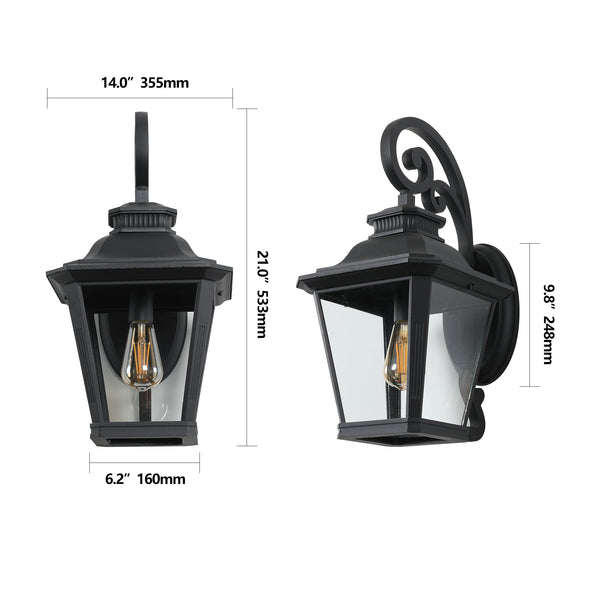 English Elm 14" Classic Outdoor Wall Lanterns 2-Pack Black Waterproof Sconces with Clear Glass for Porch Elegance W1340P239404