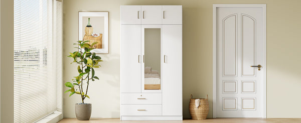English Elm 3-door Mirrored Wardrobe with Full Length Dressing Mirror Drawers and Top Cabinet White LP006005AAK