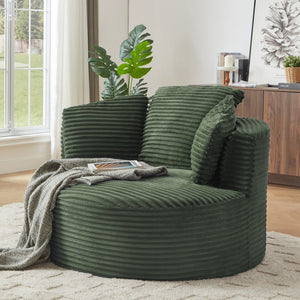 English Elm Compressible Corduroy Round Accent Chair Pocket Spring Cushioned Backrest for Apartments Green W2339P461269