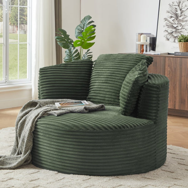 English Elm Compressible Corduroy Round Accent Chair Pocket Spring Cushioned Backrest for Apartments Green W2339P461269