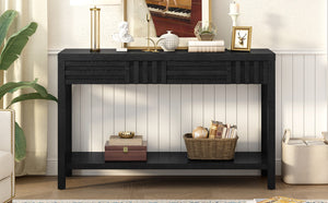 English Elm U_Style Modern Ash Veneer Console Table With 2 Drawers & Open Shelf For Chic Living Room Storage N711P230810B-GIGA