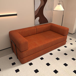 English Elm Convertible Floor Sofa Bed Orange Corduroy 3-Seat Sleeper with Cylindrical Pillow, Foldable Lounge W1960P411414