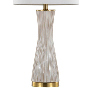 English Elm Brush Ceramic Table Lamp Set of 2 with Gold Base and Linen Shade for Refined Interiors B202P471585