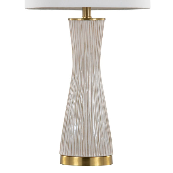 English Elm Brush Ceramic Table Lamp Set of 2 with Gold Base and Linen Shade for Refined Interiors B202P471585