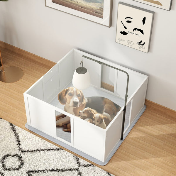 English Elm Pawhut Whelping Box For Dogs - Safe, Adjustable, Waterproof Nursery With Light Stand For Puppies W2225P249981-GIGA