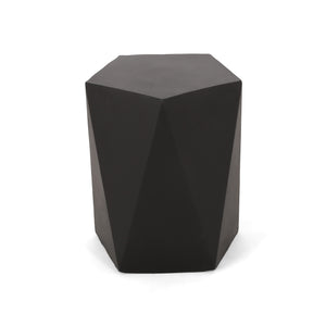 English Elm Christopher Knight Home® - APOLLO geometric concrete side table with gem-cut pentagon base, durable modern outdoor accent piece Black 67525.00BLK