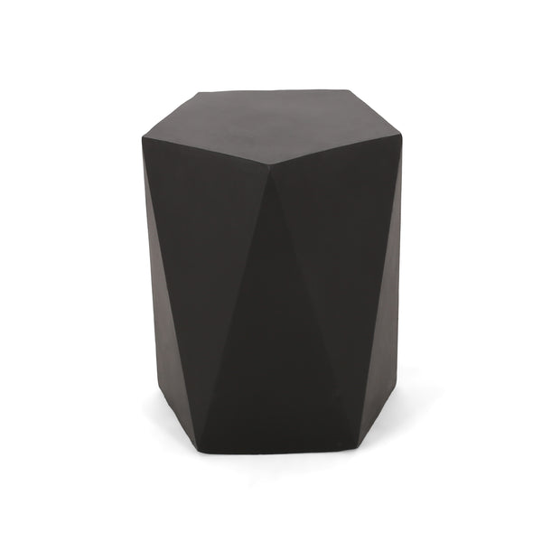 English Elm Christopher Knight Home® - APOLLO geometric concrete side table with gem-cut pentagon base, durable modern outdoor accent piece Black 67525.00BLK