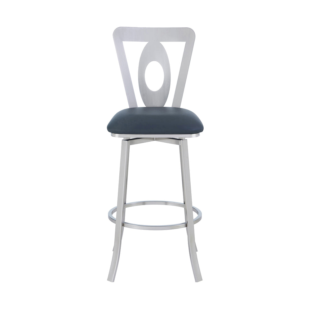 English Elm Julan Contemporary 30" Bar Height Barstool with Tall Back, Matte Black Frame, Faux Leather Comfort and Floor Protectors (250 lb Capacity) Dark Gray B2736P268579