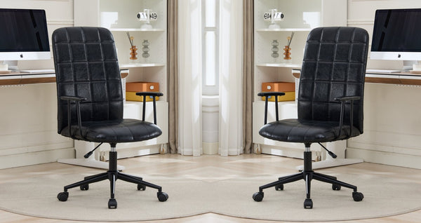 English Elm Antique Pu Leather High Back Office Chair with Swivel Gas Lift and Padded Armrests Antique Black W3149S00004