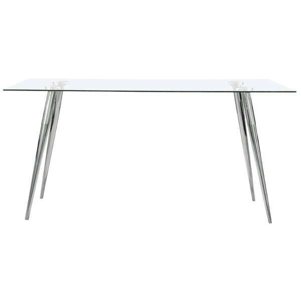 English Elm Vendas Rectangular Tempered Glass Dining Table with Tapered Chrome Legs Seats Four B062S01729