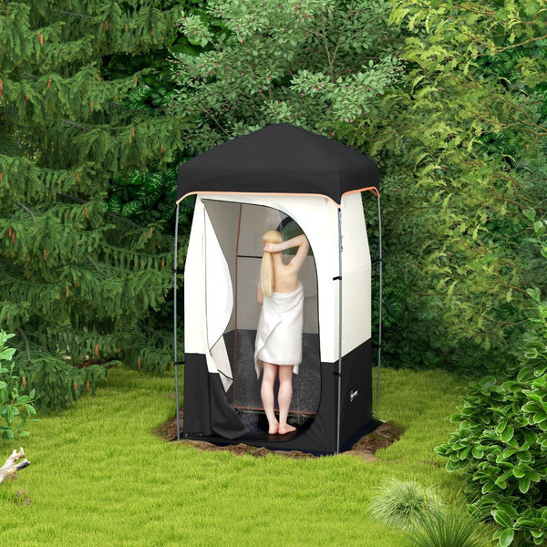 English Elm Outsunny Privacy Shower Tent for Camping with Solar Bag Rainfly and Carry Tube Black W2225P200368