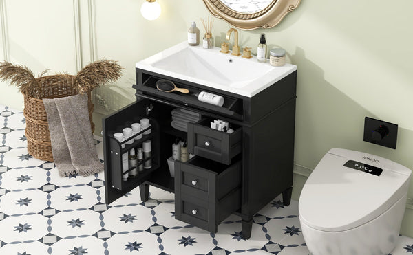 English Elm 30'' Modern Bathroom Vanity With Sink, Stylish Storage Cabinet & Tip-Out Drawer For Organized Elegance SW000122AAB-2