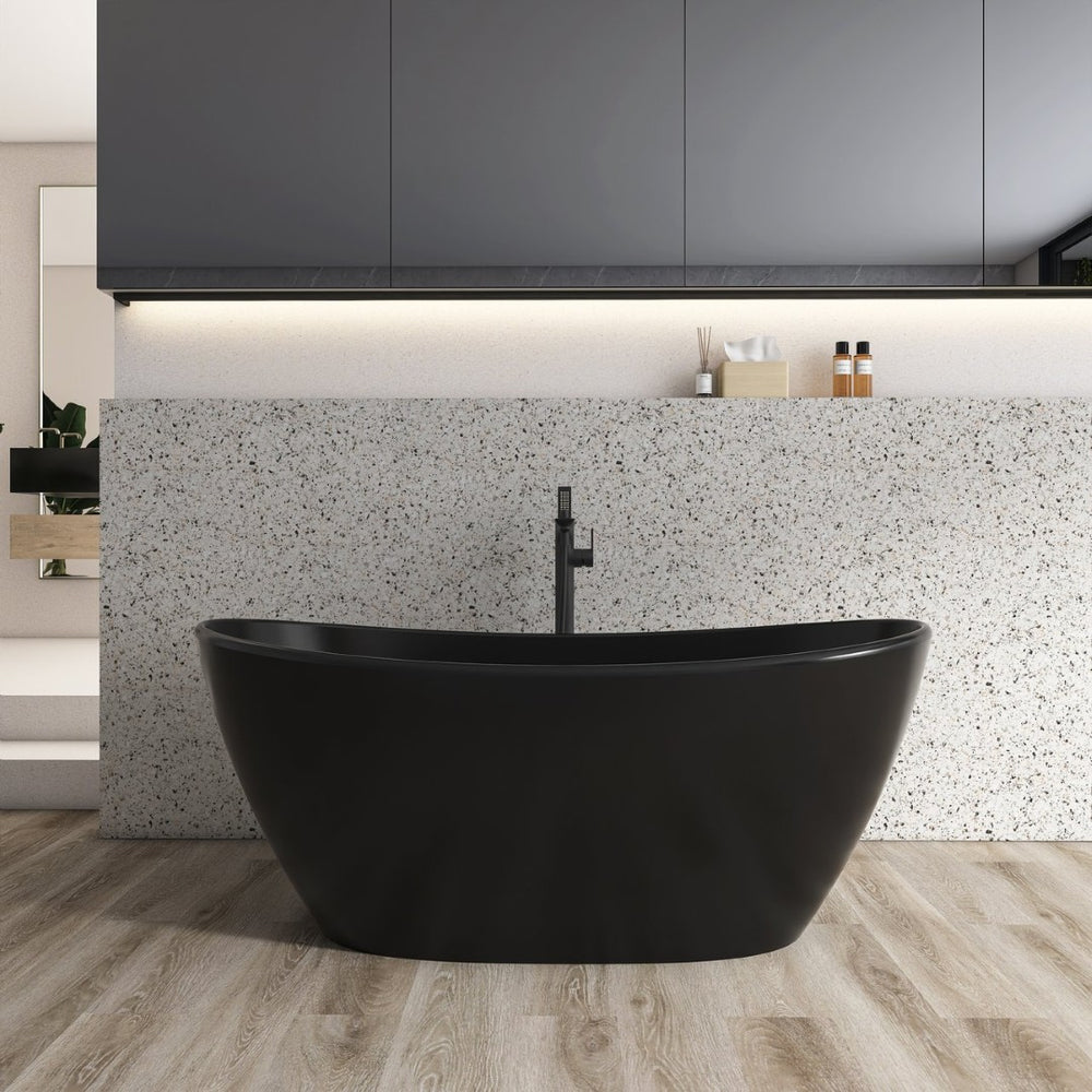 English Elm 61 Inch Solid Surface Freestanding Soaking Tub Matte White Ergonomic Bathtub W1613P358137