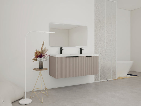 English Elm 48" Modern Wall-Mounted Bathroom Vanity With Double Sink, Soft-Close Doors & Stylish Wavy Panels W999S00353