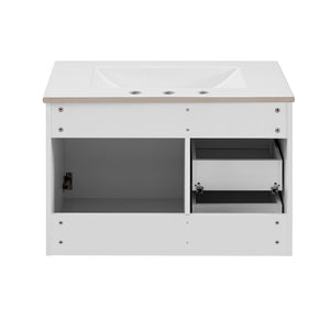 English Elm 30" Bathroom Vanity with Sink — Wall-Mounted Ceramic Basin, Soft-Close Storage, Floating Modern Design White N710S324096K