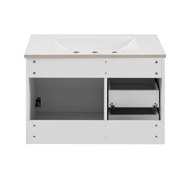 English Elm 30" Bathroom Vanity with Sink — Wall-Mounted Ceramic Basin, Soft-Close Storage, Floating Modern Design White N710S324096K
