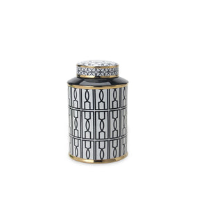 English Elm Elegant White Ceramic Ginger Jar With Bold Black Geometric Design - Modern Decor & Storage Solution B030P308543