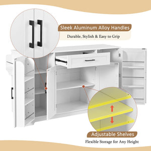 English Elm U_style Contemporary Buffet Cabinet Melamine Mdf Dining Room Storage with Adjustable Shelves White N711P437643K