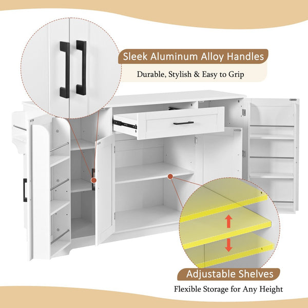 English Elm U_style Contemporary Buffet Cabinet Melamine Mdf Dining Room Storage with Adjustable Shelves White N711P437643K