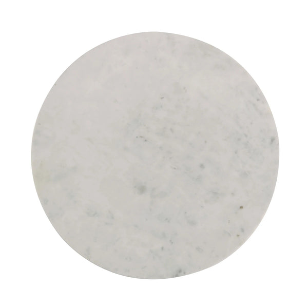 English Elm Round White Marble End Table with Fluted Cylindrical Base, Neoclassical Grid Texture Accent Piece B016S00038