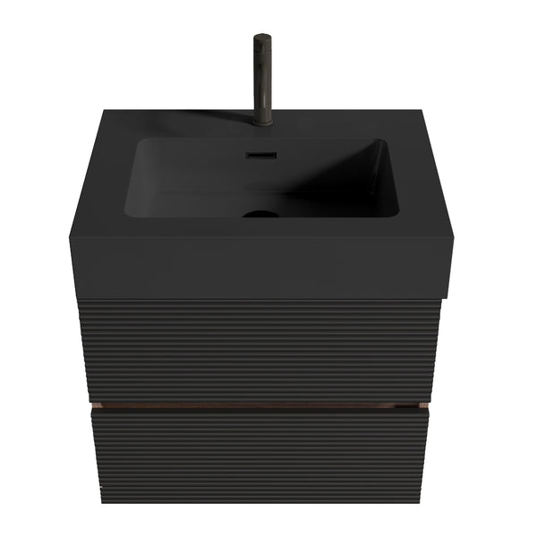 English Elm Grace Mid-Century Wall-Mounted Bathroom Vanity with White Quartz Basin, 20% More Storage, Soft-Closing Drawers and Hidden Handle for Quiet, Durable Modern Style Black+Brown W1865S00118